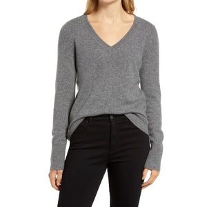 Halogen V-Neck Cashmere Sweater Dark Grey XS NWOT